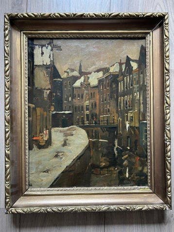 Hollandse school (XX) - Stadsgezicht in de winter