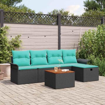 vidaXL Tuinbank Set met kussen met opslag 6 pcs Zwart Poly, Verzenden, Nieuw