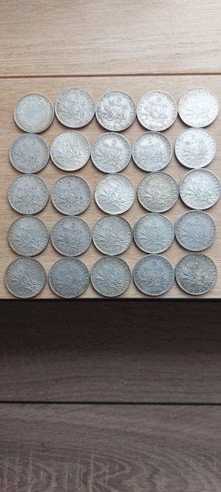 Frankrijk. 2 Francs 1898/1916 (lot de 25 monnaies en argent)