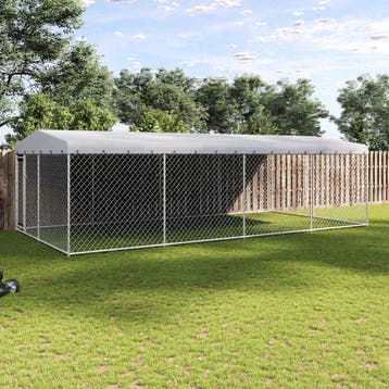 vidaXL Hondenkennel voor buiten met dak 7,6x3,8x2,3 m, Verzenden