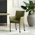 Set van 10 Leren eetkamerstoelen Comfort met wieltjes -, Ophalen of Verzenden, Nieuw, Leer
