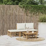 vidaXL 4-delige Loungeset met kussens bamboe crèmewit, Verzenden, Loungeset
