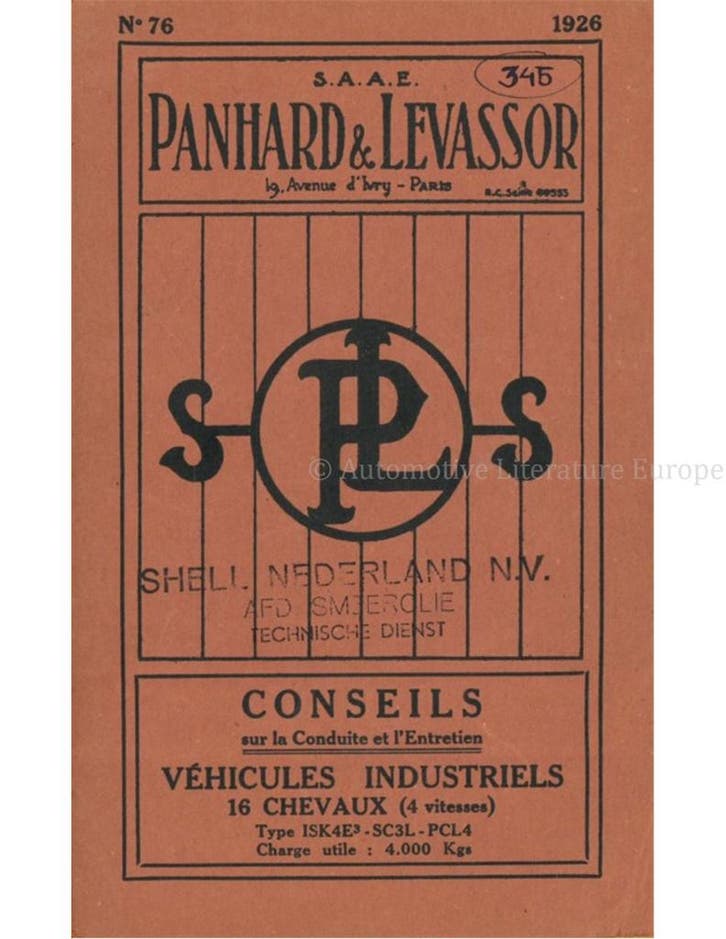 1926 PANHARD & LEVASSOR INDUSTRIAL VEHICLES INSTRUCTIEBOEK.., Auto diversen, Handleidingen en Instructieboekjes, Ophalen of Verzenden
