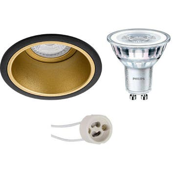 3W Dimbare LED Spot Set - Ronde Inbouwspot Mat Zwart/Goud -, Verzenden, Nieuw