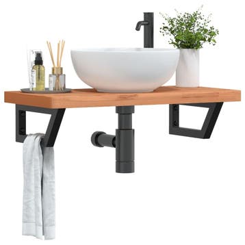 vidaXL Badkamer wandschap staal en massief beukenhout, Verzenden