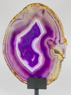 Very unique purple agate slice on stand Gepolijste - Hoogte: