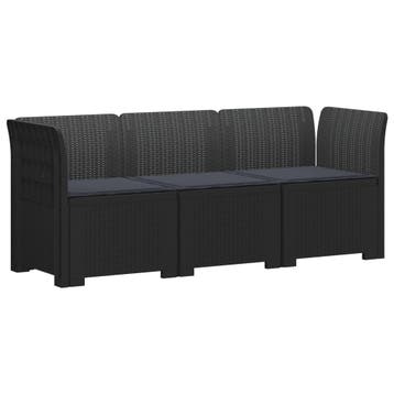 vidaXL 3-Zits Tu bank met Kussens Rattan Look PP Antraciet, Verzenden