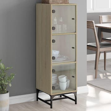 vidaXL Hoge kast met glazen deuren 35x37x120 cm sonoma, Verzenden