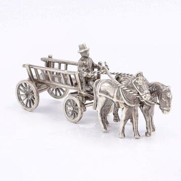 Miniatuur hondenkar en rijtuig - Figurine (2) - Argent 935,