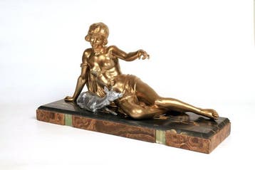 Émile Carlier (1849-1927) - sculptuur, La belle et le faon -