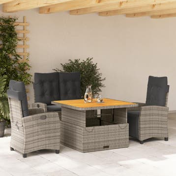 vidaXL 4-delige Tuinset met kussens poly rattan grijs, Verzenden, Nieuw, Tuinset