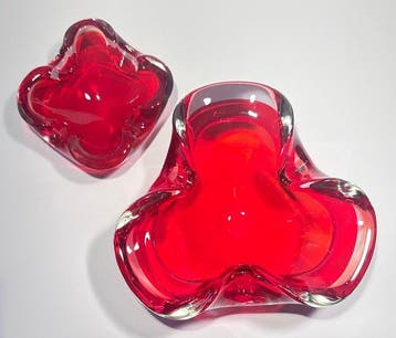 Asbak (2) - Glas - Sommerso Murano-stijl
