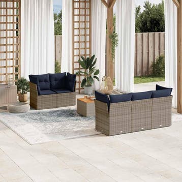 vidaXL 6-delige Loungeset met kussens poly rattan grijs, Verzenden, Nieuw, Loungeset