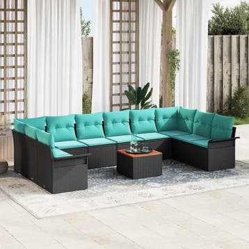 vidaXL Tuinbank Set met opslag 11 pcs Zwart en Turkoois poly, Verzenden