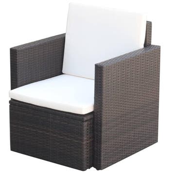vidaXL Tuinstoel met kussens poly rattan bruin, Jardin & Terrasse, Chaises de jardin, Verzenden