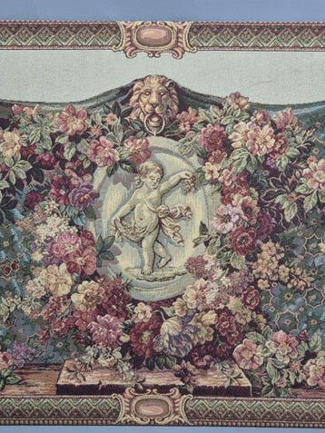 Klassischer Wandteppich Gobelin mit Putto Motiv & Üppiger