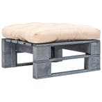 vidaXL Tuinhocker met zandkleurig kussen pallet hout grijs, Verzenden, Nieuw