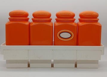 Vintage 70er Jahre Gewürzregal – Orange Kult Vorratsbehälter