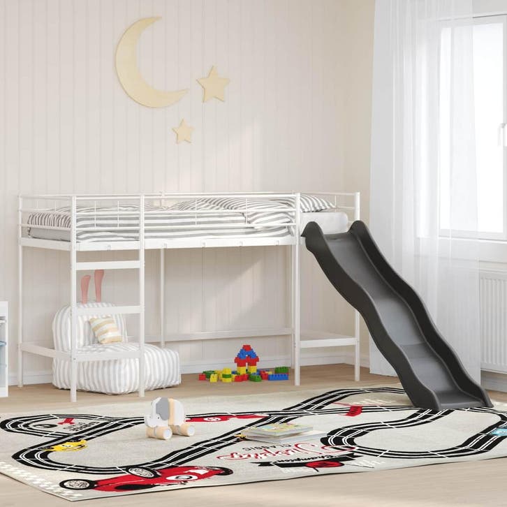 vidaXL Kinderen Loft Bed Frame met Glijbaan Wit en Antraciet, Huis en Inrichting, Slaapkamer | Bedden, Nieuw, Verzenden