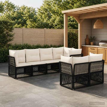 vidaXL Tuinbank Set 7 st 7-Aantal zitplaatsen Zwart poly, Verzenden, Nieuw