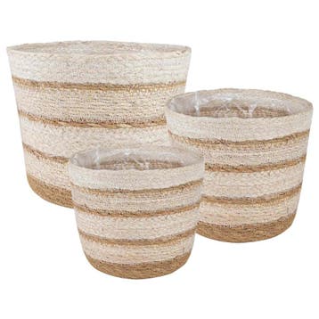 vidaXL Zeegras Plantenmanden 3 pcs Natuurlijk, Wit en Beige, Verzenden