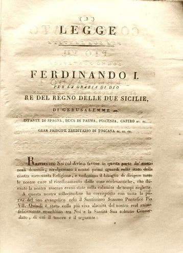 Anonimo. - Concordato fra Papa Pio VII e Re Ferdinando I -, Antiek en Kunst