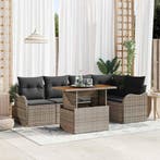 vidaXL Tuinbank Set met kussen 6 pcs Grijs poly rattan, Verzenden