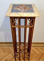 Table à colonnes - Métal doré et marbre - Socle en marbre et