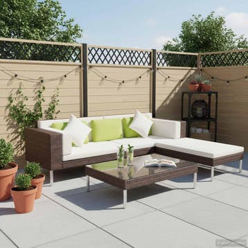vidaXL 4-delige Loungeset met kussens poly rattan bruin, Verzenden, Loungeset