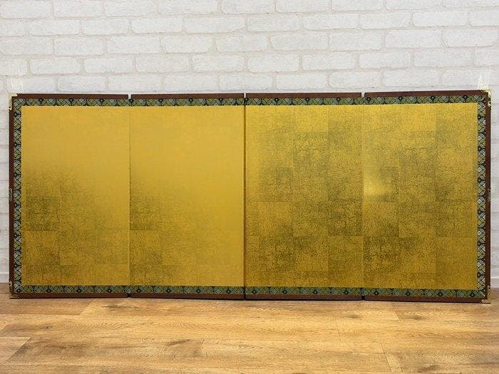 Paravent - Bois, Soie, Textile, Cuivre, feuille dor - Japon, Antiquités & Art, Antiquités | Autres Antiquités