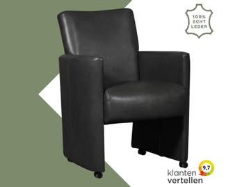 Leren eetkamerstoel Elegant - Granada Black (zwart) - Met, Huis en Inrichting, Stoelen, Eigentijds, Modern, Zwart, Nieuw, Leer