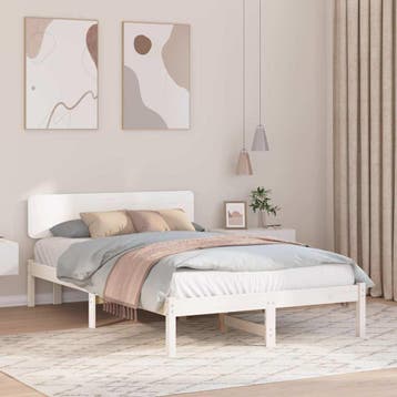 vidaXL Bedframe met hoofdeinde Wit 135 x 190 cm Massief, Huis en Inrichting, Verzenden, Nieuw