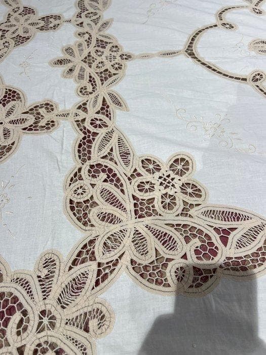 Tafelkleed - 250 cm - 210 cm - Handgemaakt linnen, Antiquités & Art, Tapis & Textile