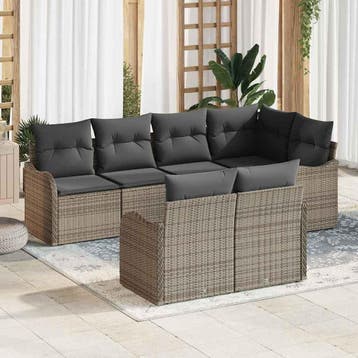 vidaXL Tuinbank Set 7 st Grijs Poly rattan, Tuin en Terras, Verzenden, Nieuw