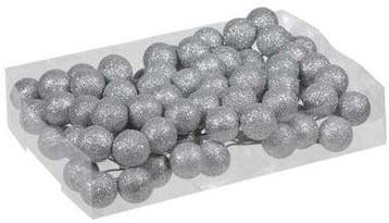 Glitter Kerstballen Zilver 30 mm doosje 10x8 stuks, Nieuw