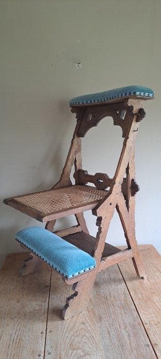 Stoel - Hout/Fluweel - Antieke Franse bidstoel - 80 cm