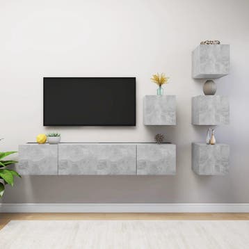 vidaXL 6-delige Tv-meubelset bewerkt hout betongrijs, Huis en Inrichting, Kasten |Televisiemeubels, Verzenden, Nieuw