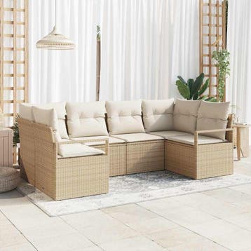 vidaXL Tuinbank Set 6 st Beige en Wit poly rattan, Verzenden