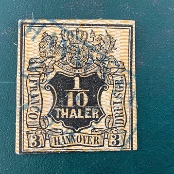 Hannover 1855 - 1/10 Thaler wapenschild met netonderdruk -, Postzegels en Munten, Gestempeld