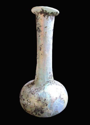 Romain antique Verre Bouteille-vase argent irisé - 85 mm