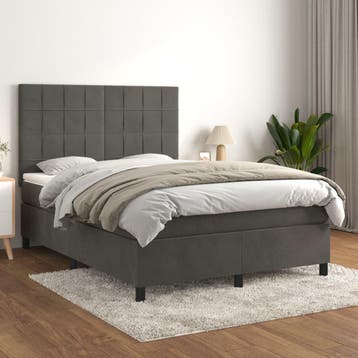 vidaXL Boxspring met matras fluweel donkergrijs 140x200 cm, Verzenden, Nieuw