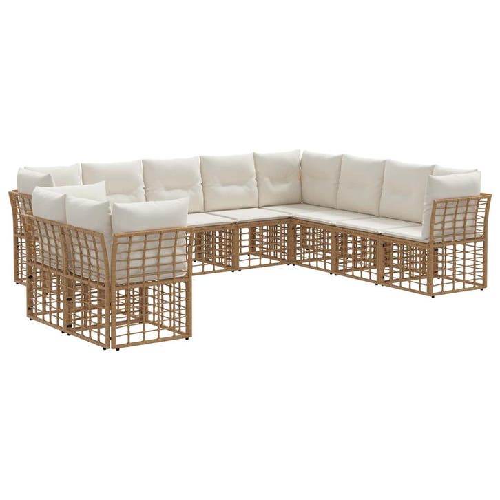 vidaXL Buiten bank set met kussen 8 pcs Naturel Polyester, Tuin en Terras, Tuinsets en Loungesets, Nieuw, Verzenden