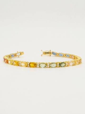 Armband - 18 karaat Geel goud Saffier - Diamant, Handtassen en Accessoires, Nieuw