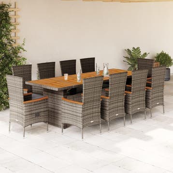vidaXL 11-delige Tuinset met kussens poly rattan grijs, Verzenden, Nieuw, Tuinset