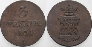 3 Pfennige 1831 S Sachsen Anton 1827-1836, Verzenden