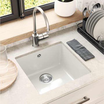 vidaXL Wasbak 80% Kwarts en 20% Hars 430 x 460 mm Wit, Huis en Inrichting, Keuken | Keukenelementen, Verzenden, Nieuw