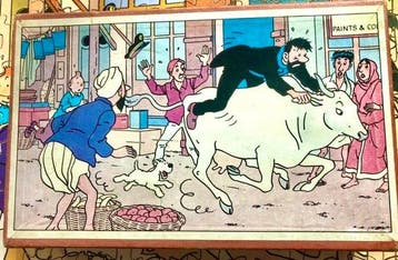 Tintin - Houten puzzel Tintin-stempels - La vache sacrée -