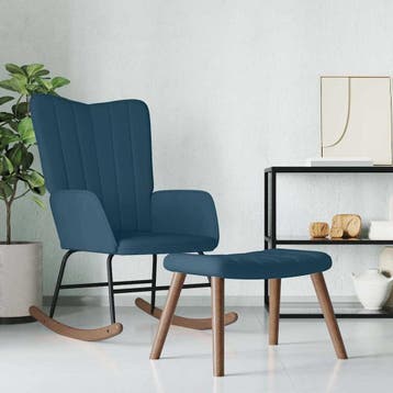 vidaXL Schommelstoel met voetenbank fluweel blauw, Verzenden, Nieuw