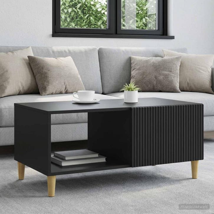 vidaXL Salontafel Zwart 90 x 50 x 40 cm Bewerkt hout, Huis en Inrichting, Tafels | Salontafels, Nieuw, Verzenden