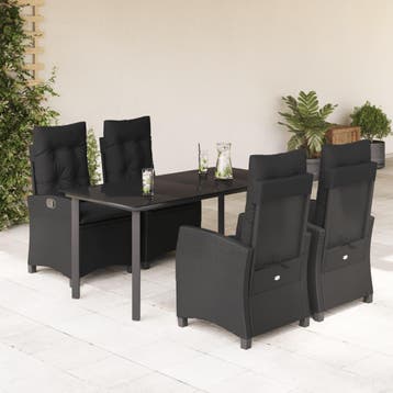 vidaXL 5-delige Tuinset met kussens poly rattan zwart, Verzenden, Tuinset